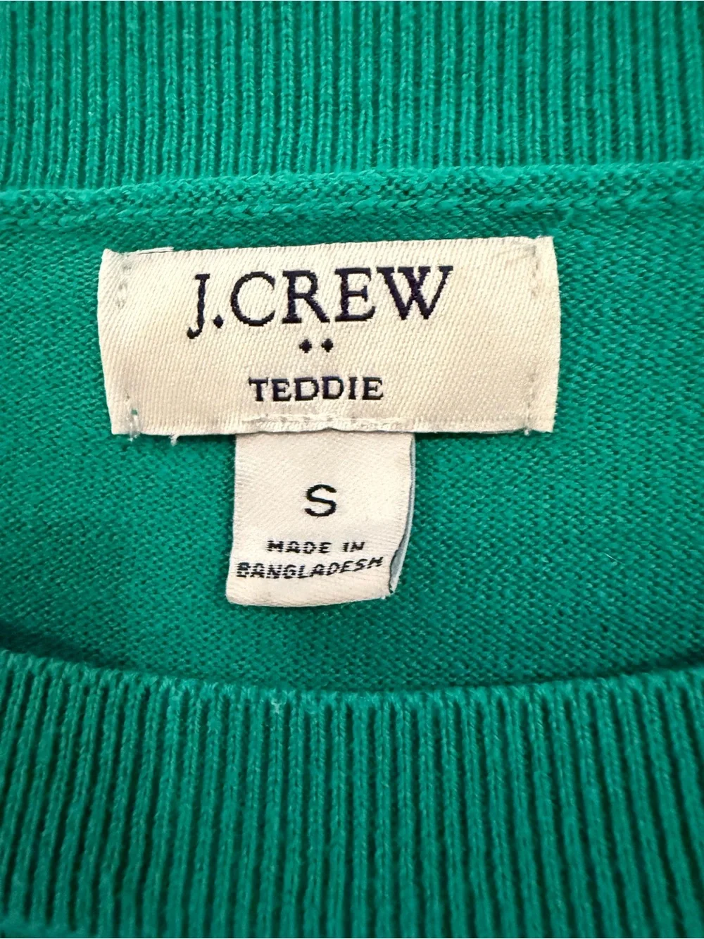 J. Crew Teddie Kelly Green Crew Neck Cotton Sweater, Size Small